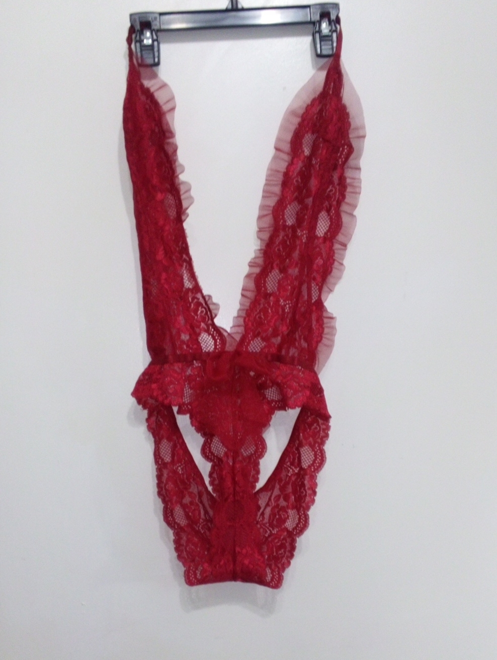 Red Lace Plunge Teddy Bodysuit - Women's Intimates